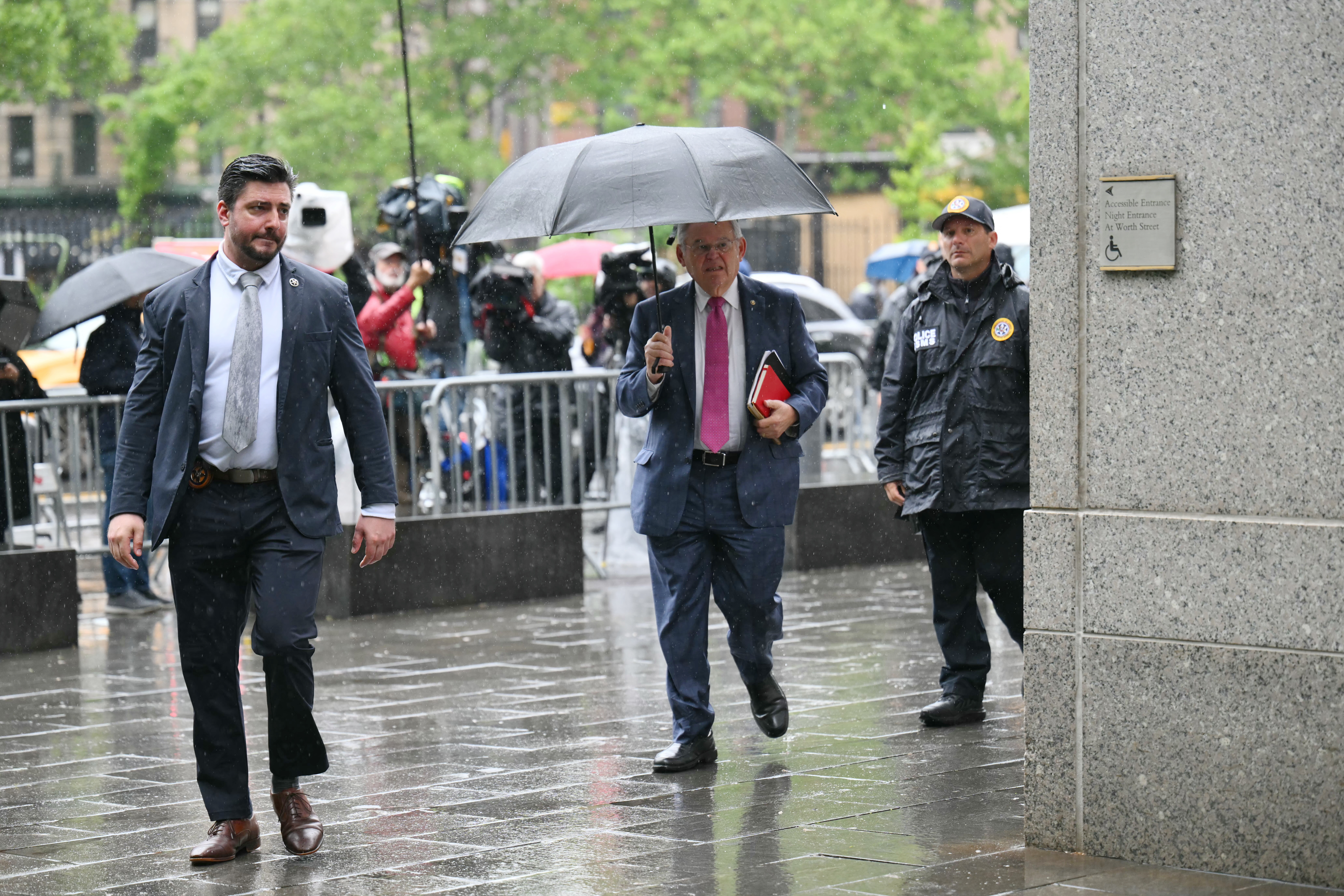 US Senator Bob Menendez, Democrat of New Jersey, arrives at Manhattan Federal Court, in New York City on May 15, 2024.