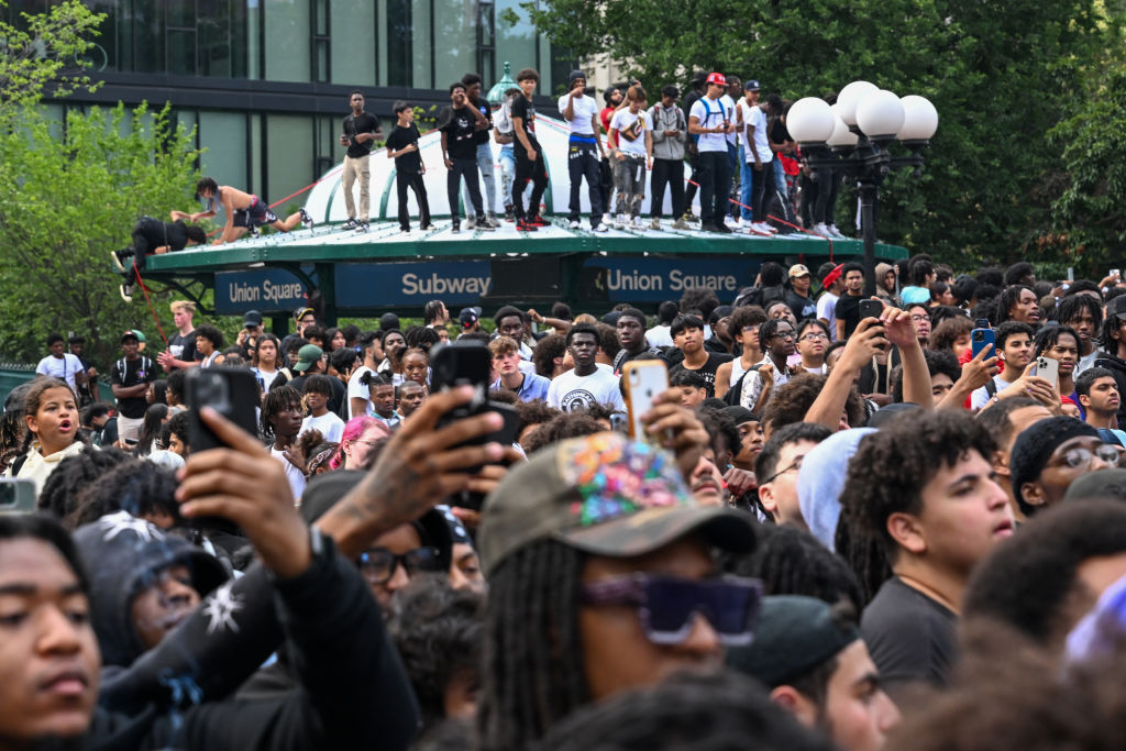 Thousands of people showed up to Union Square for a promotion announced by Twitch streamer Kai Cenat, on Aug. 4, 2023.