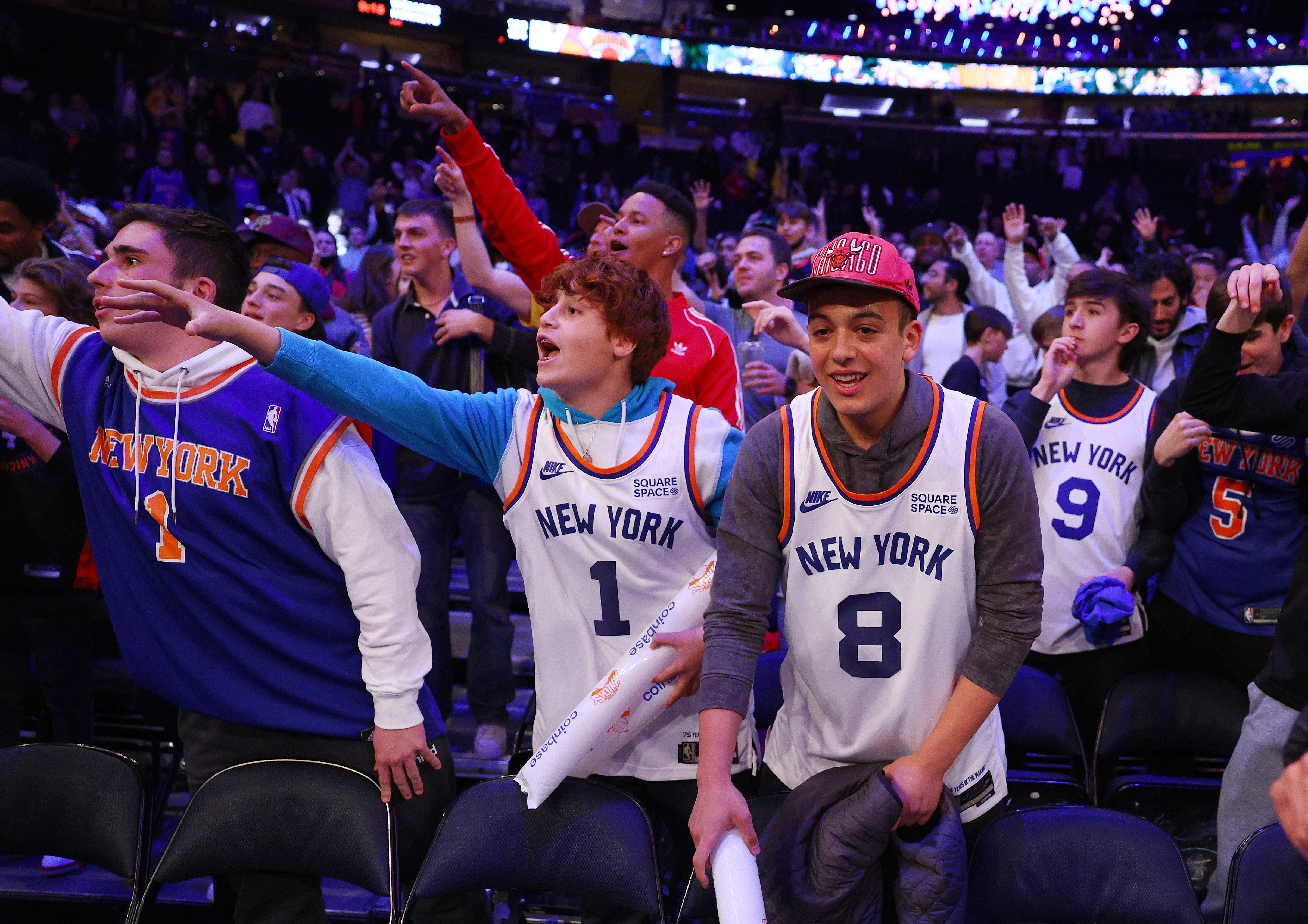 Fans cheer on the Knicks at Madison Square Garden.