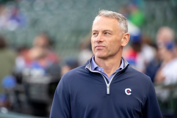 Cubs President Jed Hoyer walks toward the dugout before a game against the Padres at Wrigley Field on May 7, 2024. (Griffin Quinn/Getty Images)