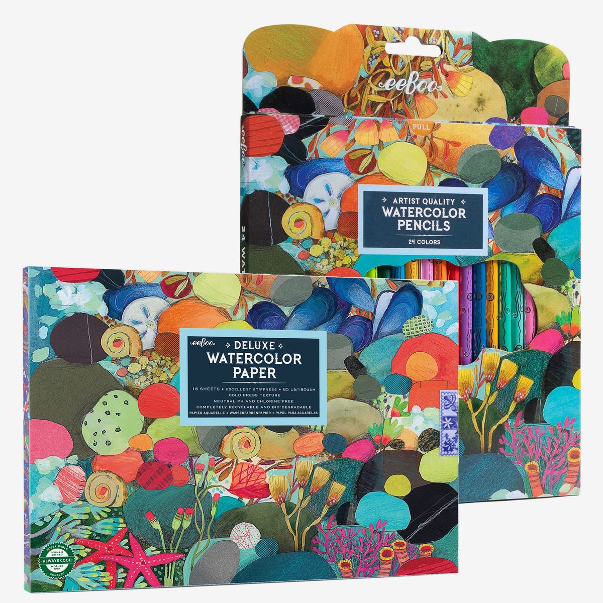 Eeboo Tidepool Watercolor Pencils & Pad Bundle