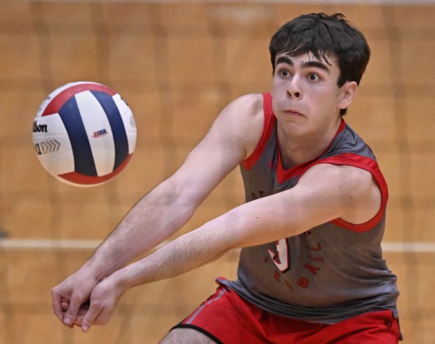 =m during the second game of Saturday's semifinal match against Glenbard West, June 1, 2024. Marist won the match, 28-26, 26-24. (Brian O'Mahoney for the Daily Southtown)
