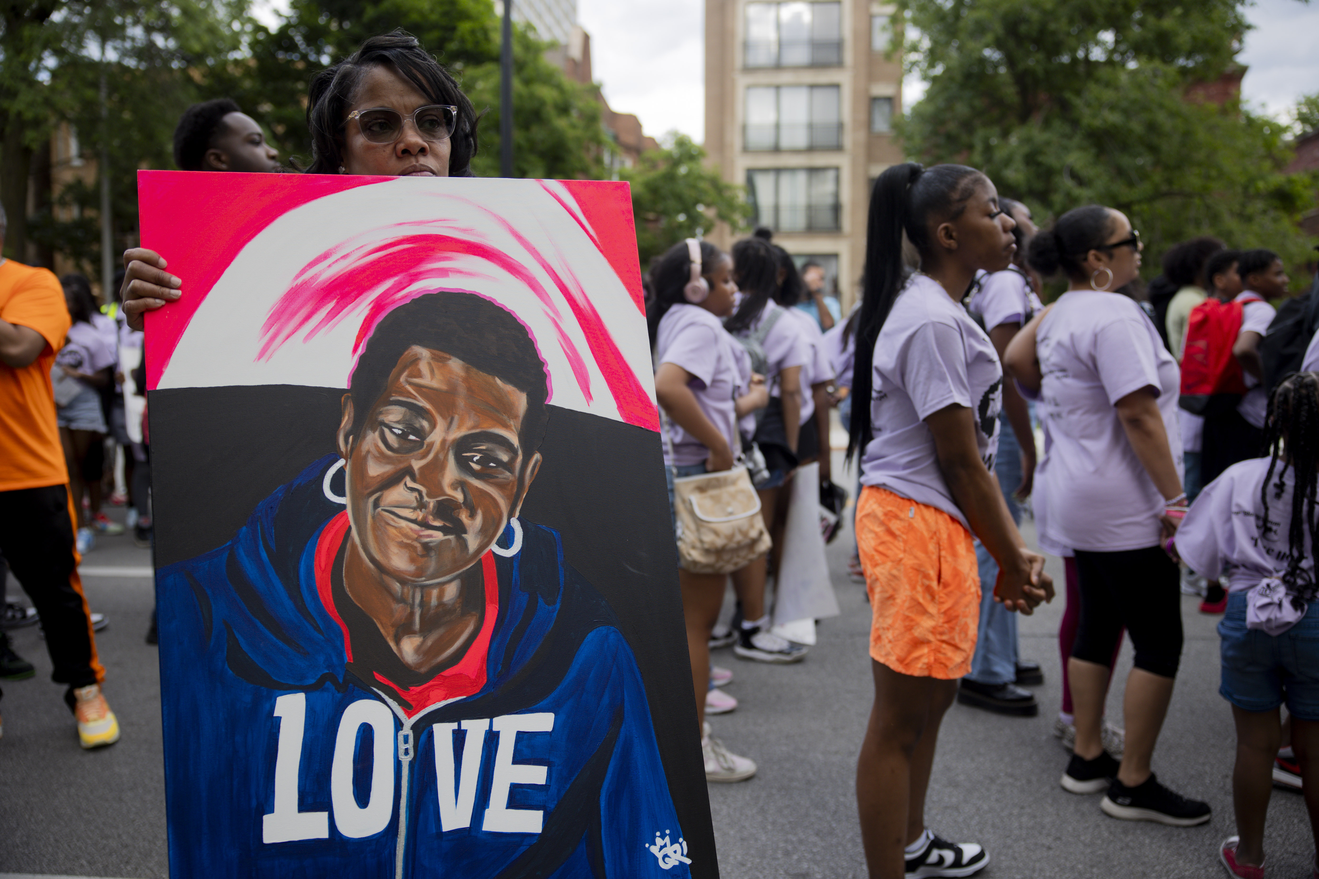 Teresa Smith, the daughter of Daisy Hayes, displays a painted...