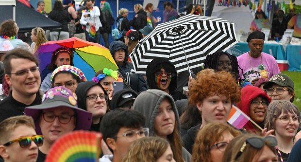 The drag show audience reacts at Lake County PrideFest 2024 in Round Lake Beach at the Round Lake Beach Cultural & Civic Center on June 8, 2024. (Karie Angell Luc/Lake County News-Sun)