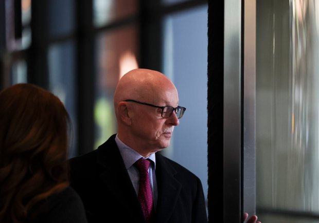 Tim Mapes, former chief of staff to House Speaker Michael Madigan, leaves the Dirksen U.S. Courthouse on Feb. 12, 2024, after being sentenced to 2 1/2 years in prison. (Eileen T. Meslar/Chicago Tribune)