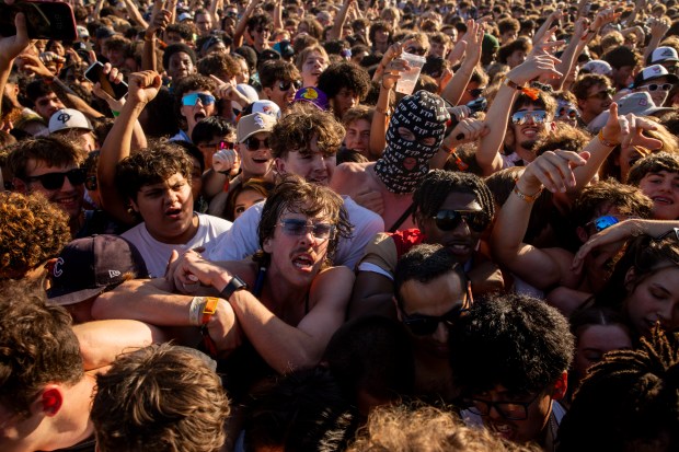 Members of the audience watch a performance by BLP Kosher on Friday, June 14, 2024, at the Summer Smash Music Festival at SeatGeek Stadium in Bridgeview. (Vincent Alban/Chicago Tribune)