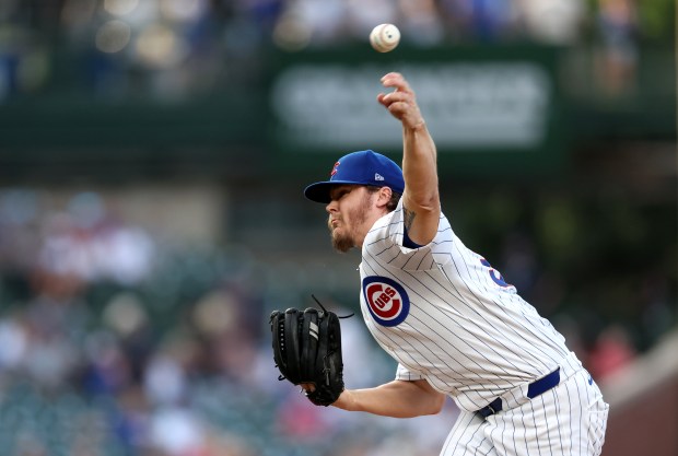 Chicago Cubs starting pitcher Justin Steele delivers to the San Francisco Giants in the first inning of a game at Wrigley Field in Chicago on June 18, 2024. (Chris Sweda/Chicago Tribune)