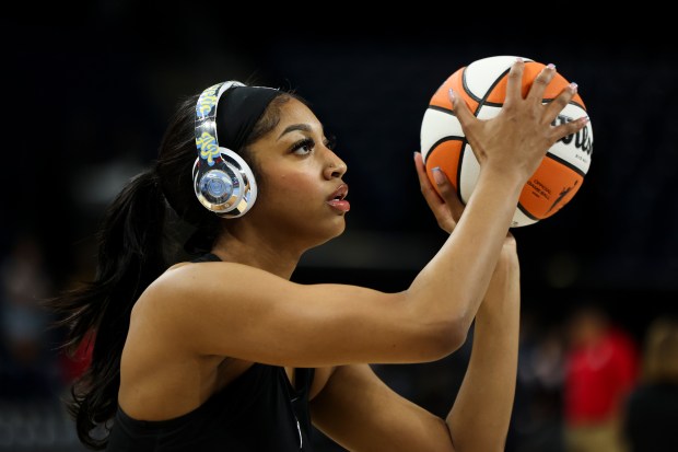 Chicago Sky forward Angel Reese warms up before the game against the Indiana Fever at Wintrust Arena on June 23, 2024. (Eileen T. Meslar/Chicago Tribune)