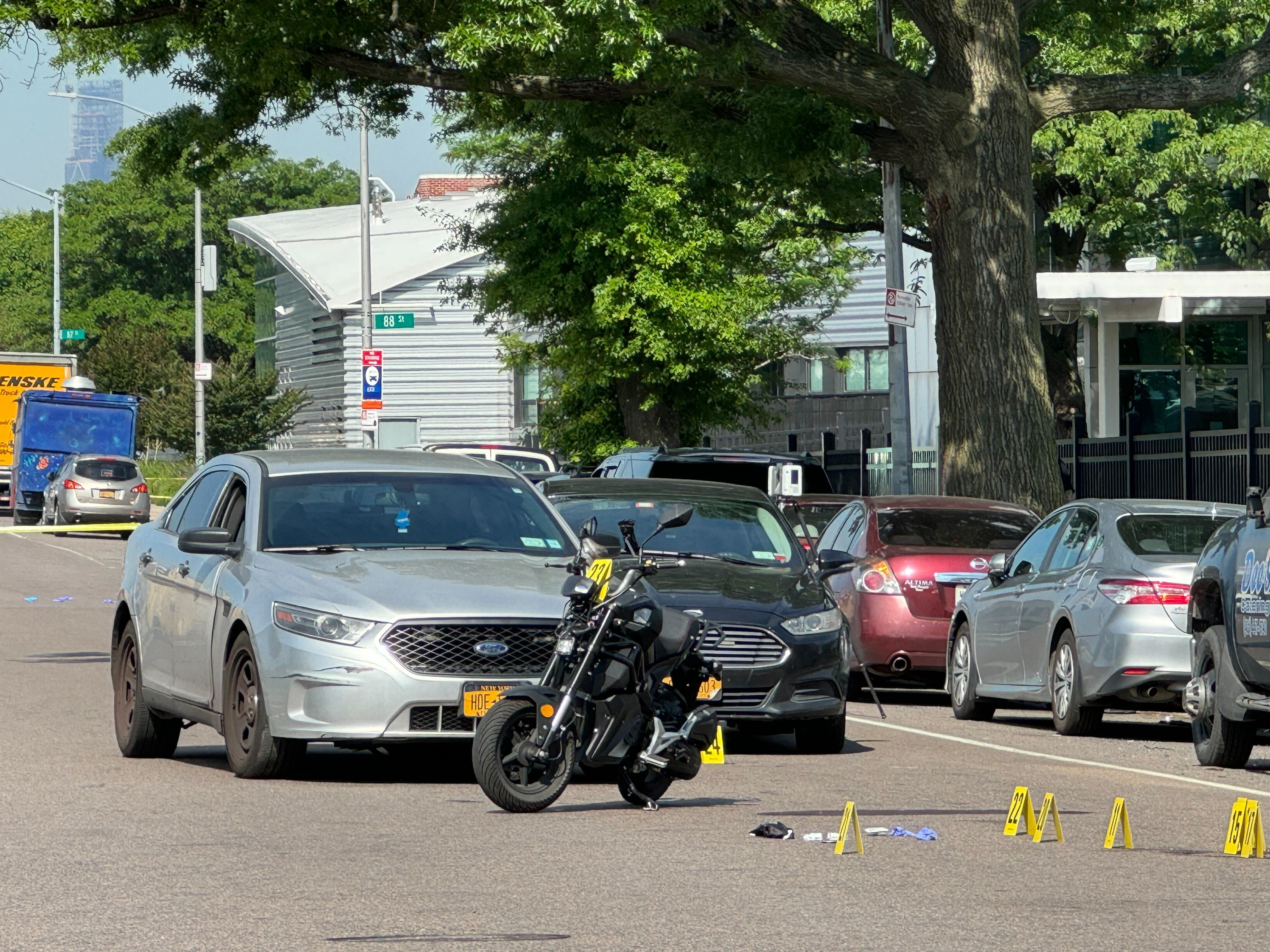 The Queens street where police say a 19-year-old exchanged gunfire with two officers early on the morning of June 3, 2024.