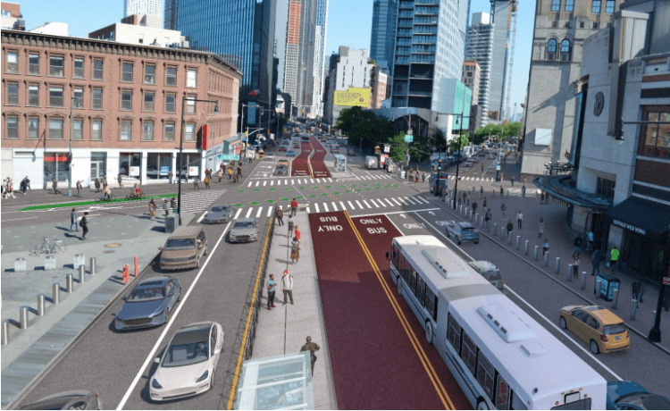 A rendering of a proposed bus lane on Flatbush Avenue.