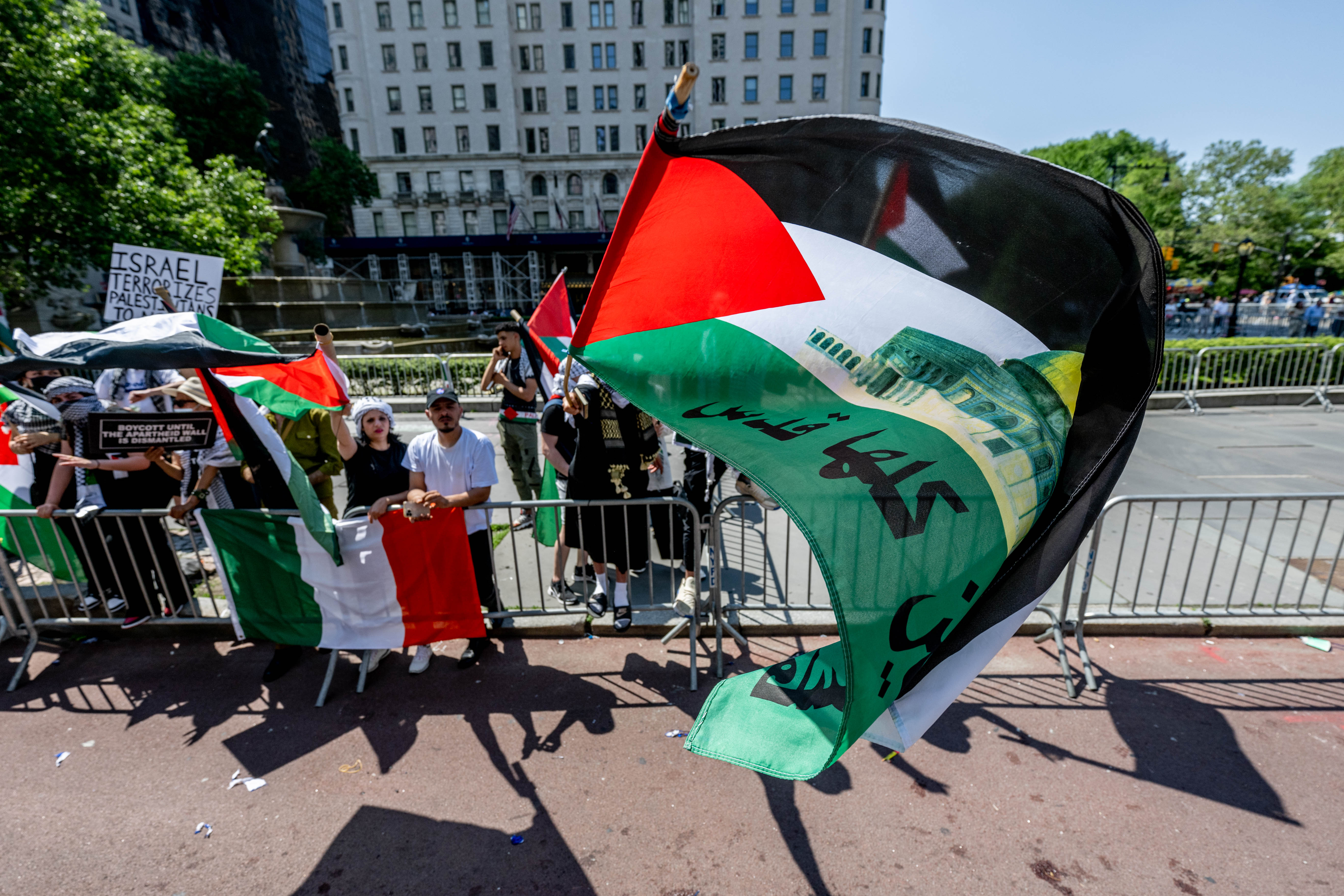 2022 Israel Day Parade. Protestors in support of Palestine protest against Israel during the 2022 Israel Day Parade on May 22, 2022.