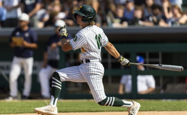 Illiana Christian's Isaac VanderWoude (10) at bat against Providence in the Class 2A state championship game against Providence in Indianapolis on Saturday, June 15, 2024. (Vincent D. Johnson/for the Post-Tribune)