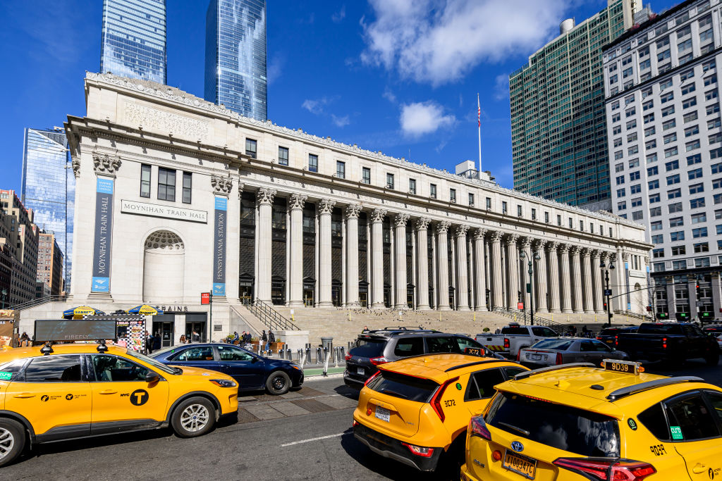 The James A. Farley Post Office Building and Penn Station's Moynihan Train Hall are seen in Midtown on March 19, 2024.