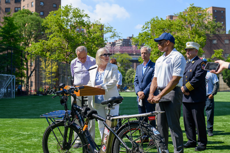 In June 2023, Senate Majority Leader Schumer, Senator Kirsten Gillibrand and Mayor Adams announced a $25 million “emergency” grant to combat battery fires by opening safe charging stations at NYCHA developments around the city. The money has not yet been spent.