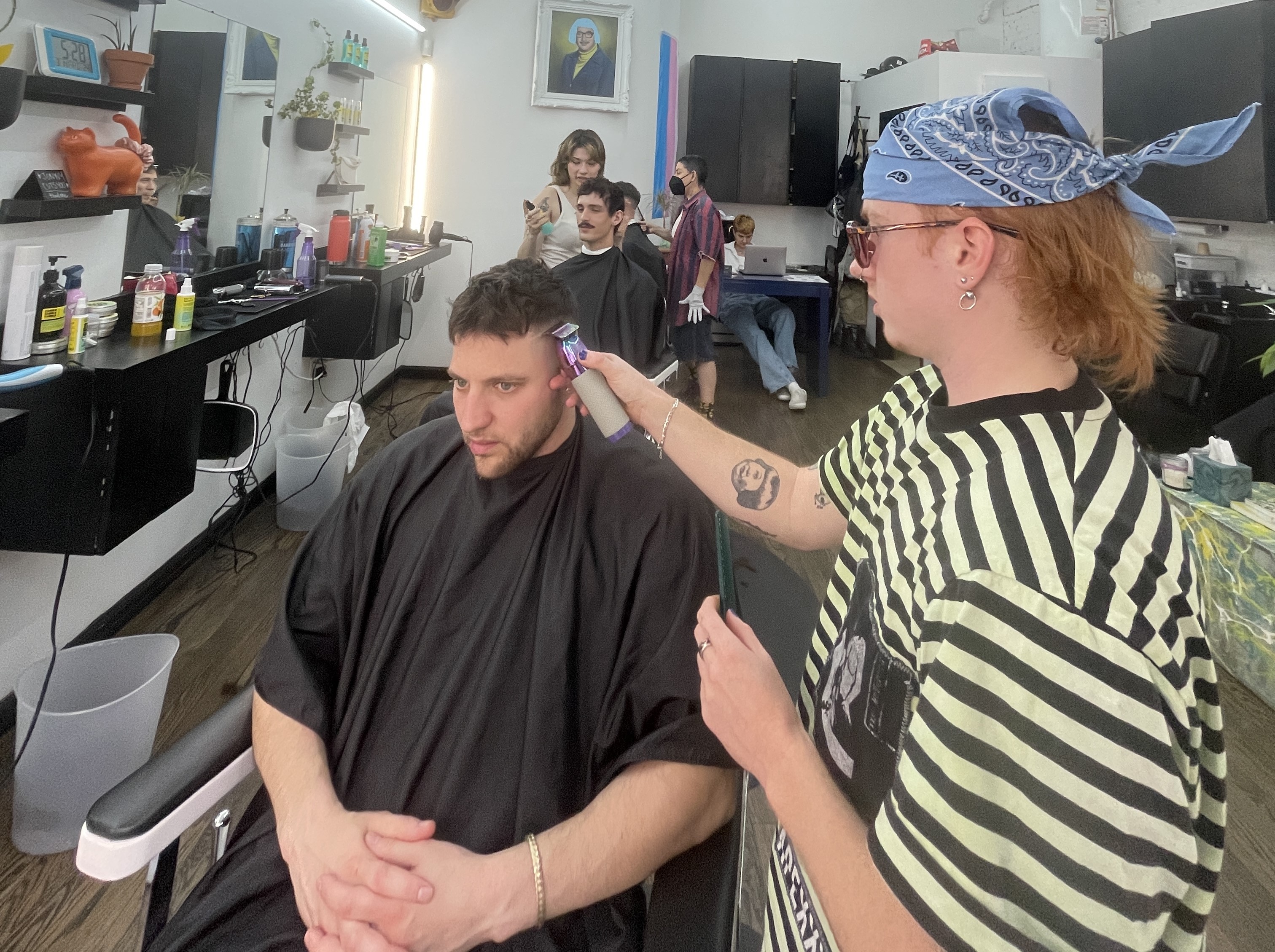 A person gets a haircut.